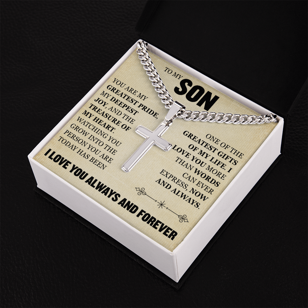 Cross Cuban Link Chain - To My Son "You Are My Greatest Pride"