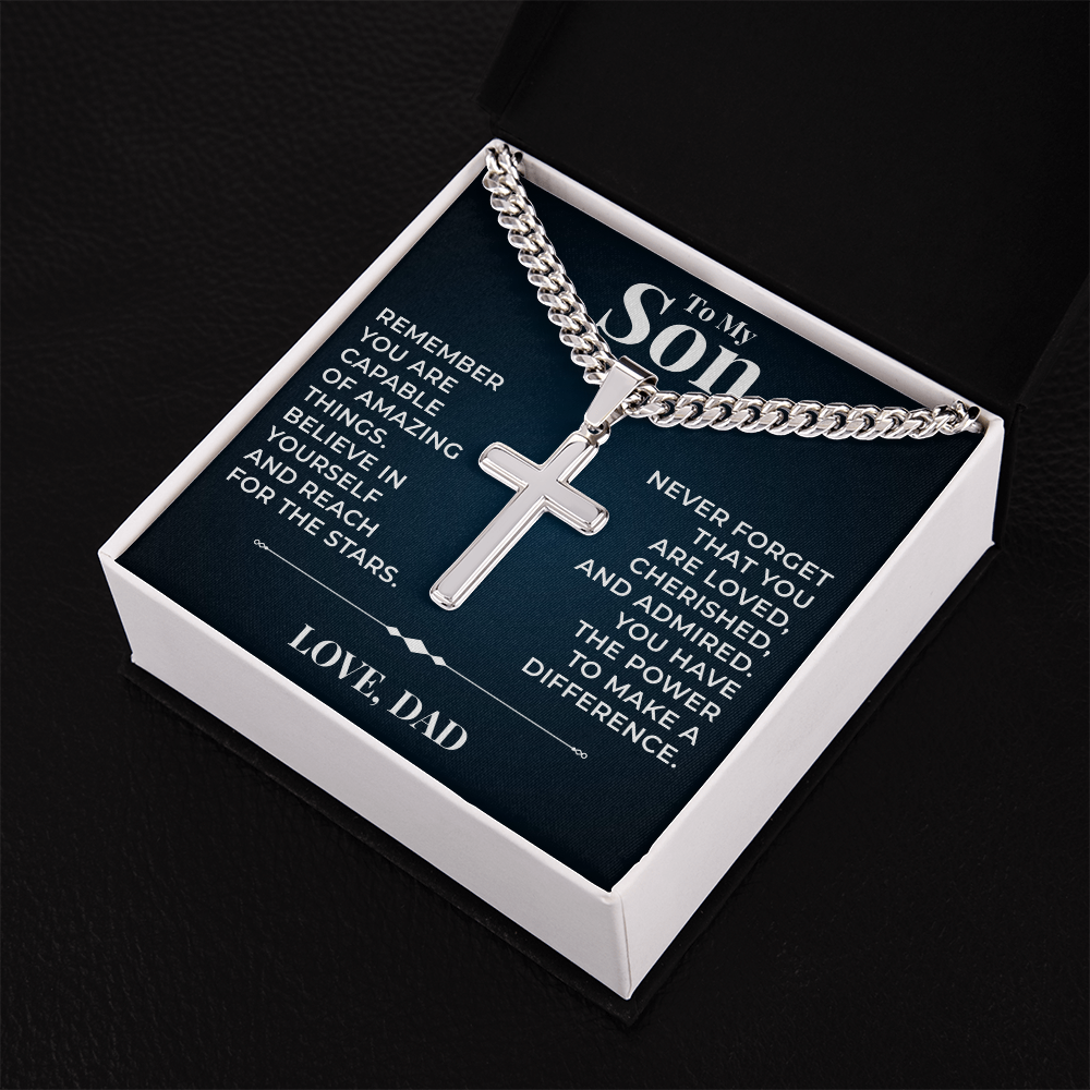 Cuban  Chain with Cross Necklace - To My Son "Reach For The Stars"