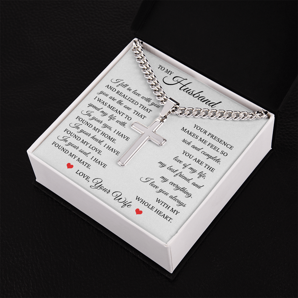 Cross Cuban Link Chain - To My Husband "I Have Found My Home"