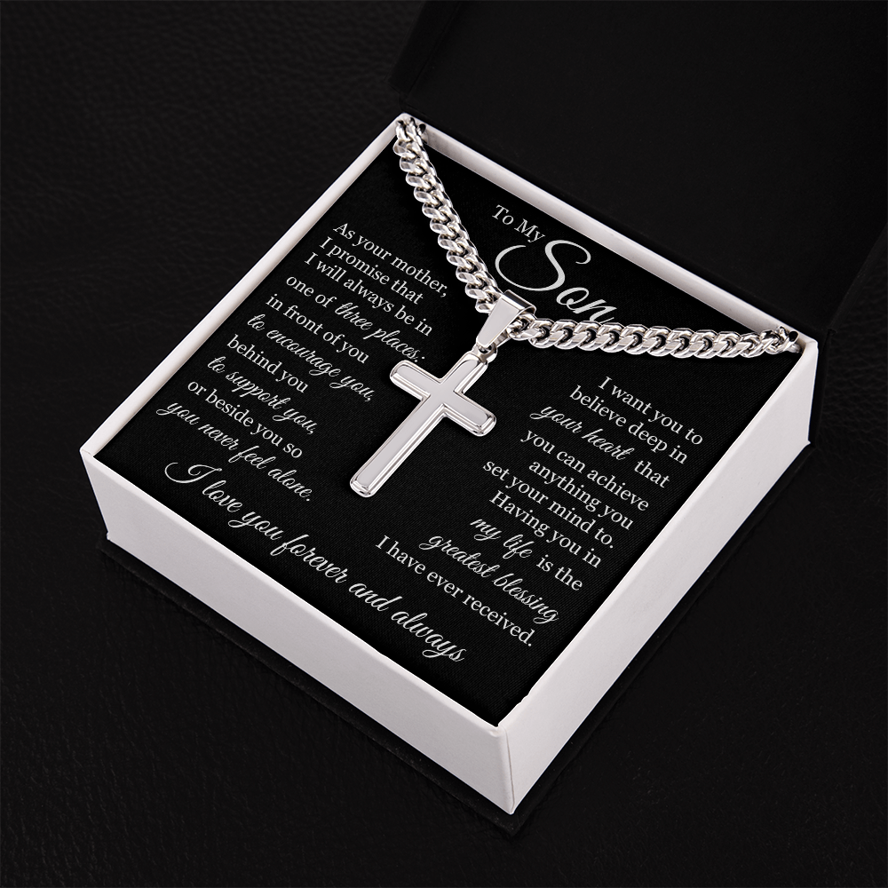 Cross Cuban Link Chain - To My Son "I Love You Forever and Always"