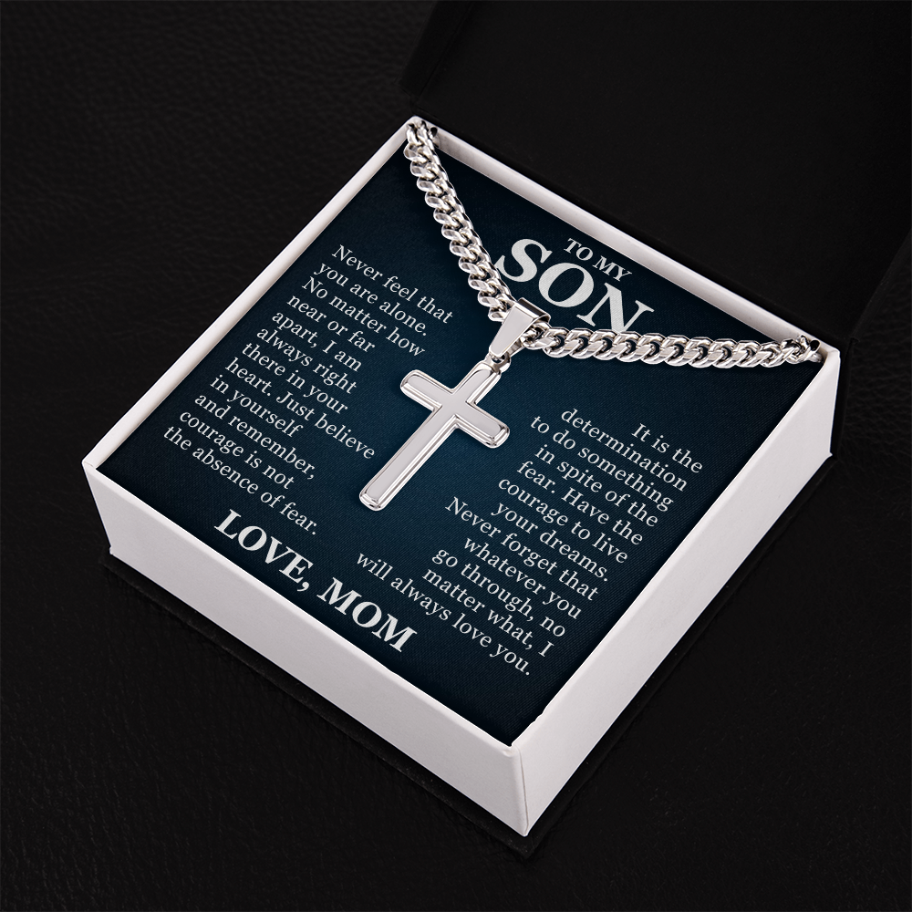 Artisan Cross with Cuban Link Chain - To My Son "I Will Always Love You"