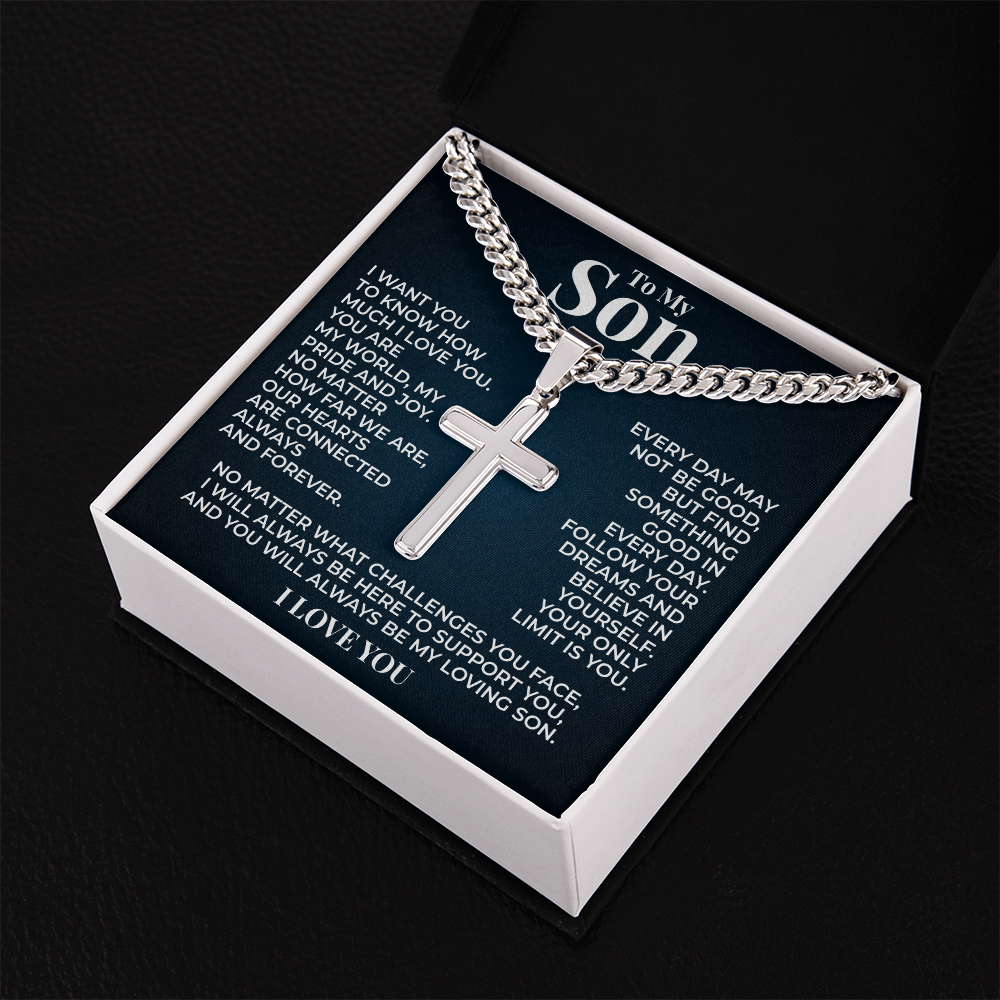 Cuban Chain with Cross Necklace - To My Son "Follow You Dreams"