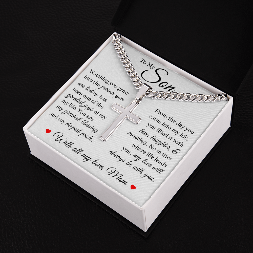 Cross Cuban Link Chain - To My Son "You Are My Greatest Blessing"