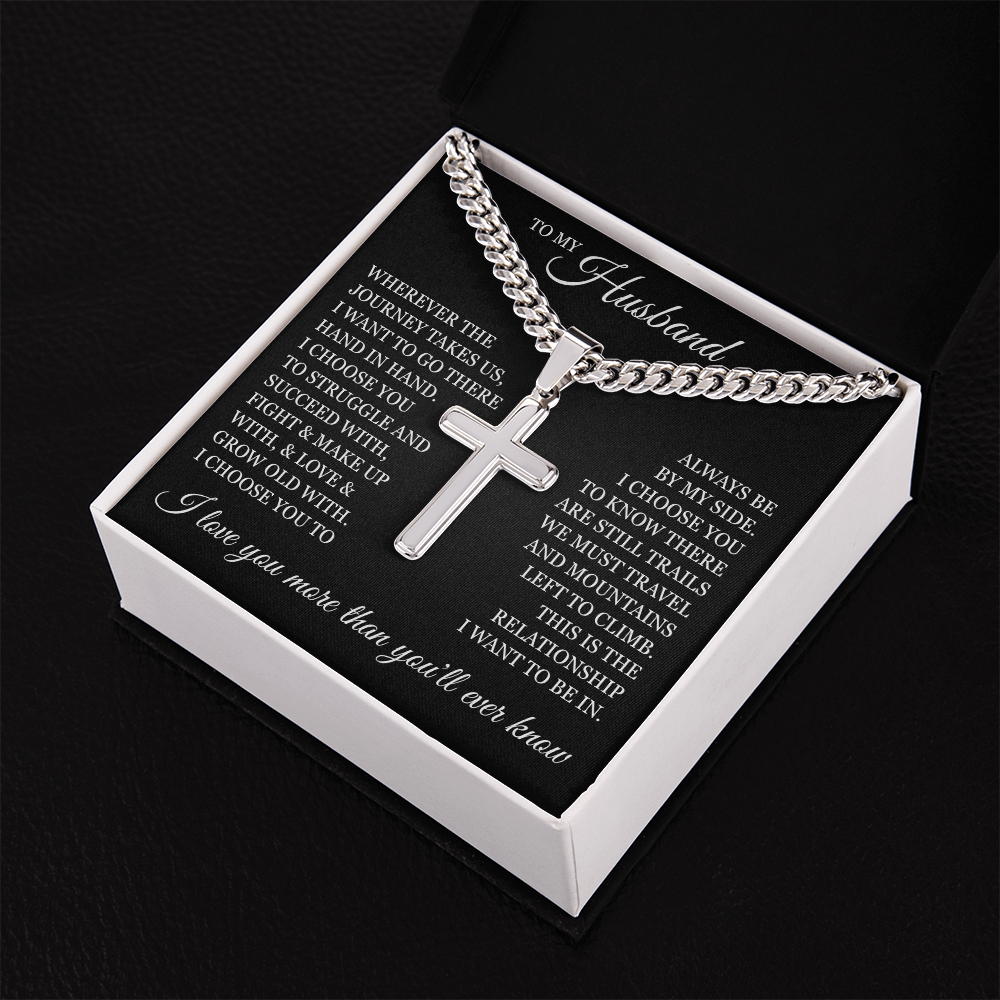 Cross Cuban Link Chain - To My Husband "I Love You More Than You'll Ever Know"