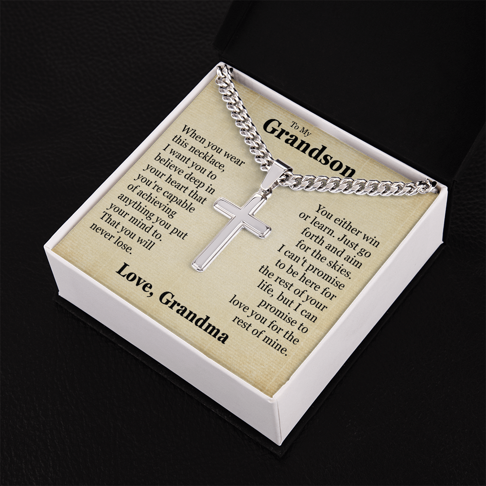 Cross Cuban Link Chain - To My Grandson "You Are Capable of Achieving Anything"