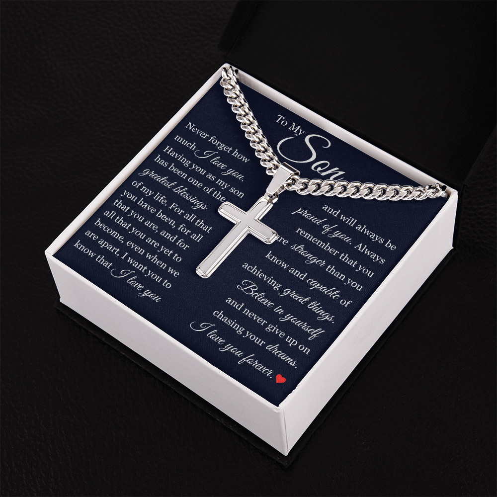 Cross Cuban Link Chain - To My Son "Believe In Yourself"