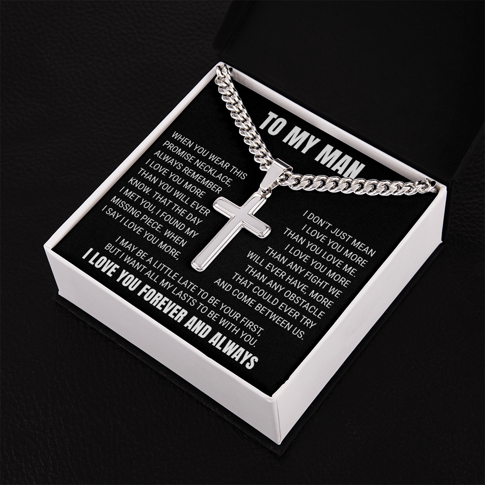 Cross Cuban Link Chain - To My Husband "I Love You More Than You Will Ever Know"