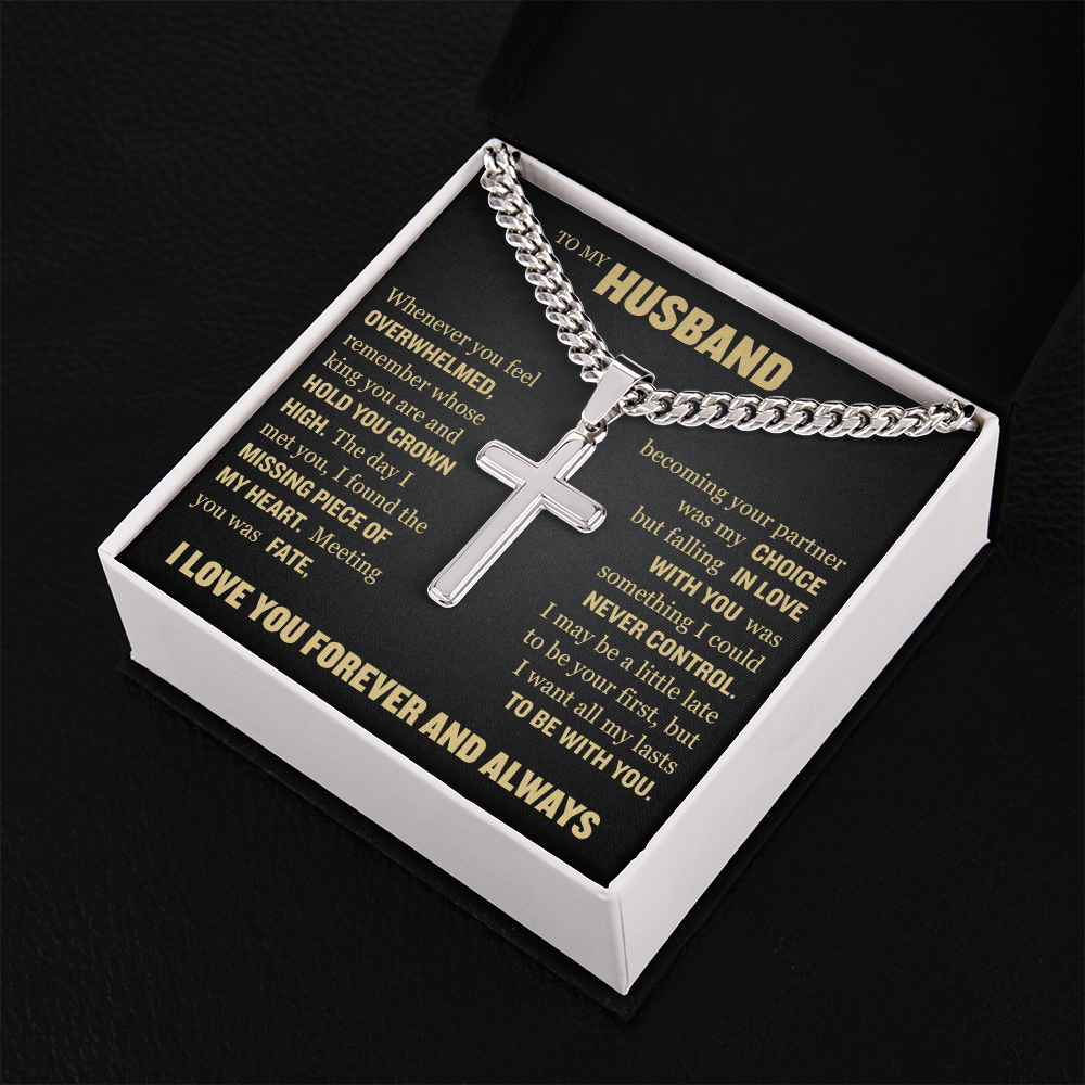 Cross Cuban Link Chain - To My Husband "I Found The Missing Piece of My Heart"