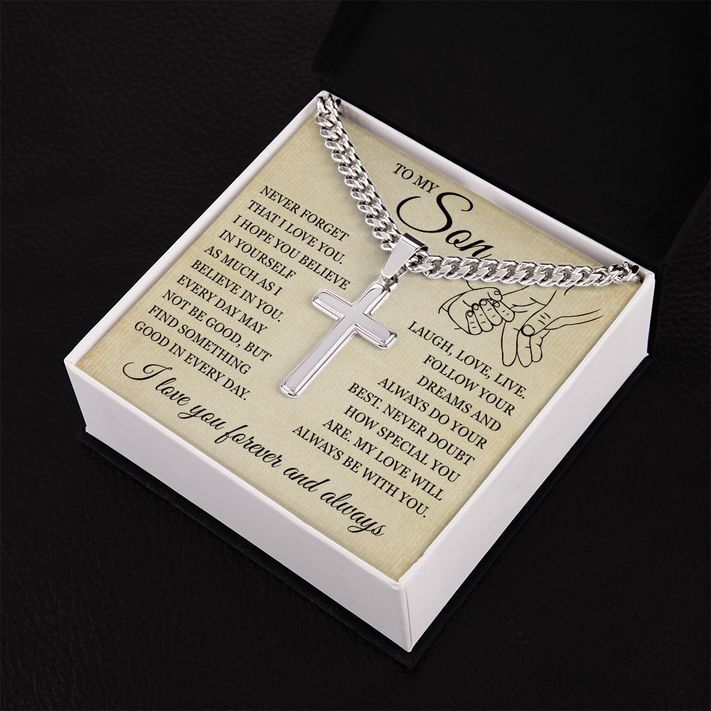 Cross Cuban Link Chain - To My Son "I Believe In You"