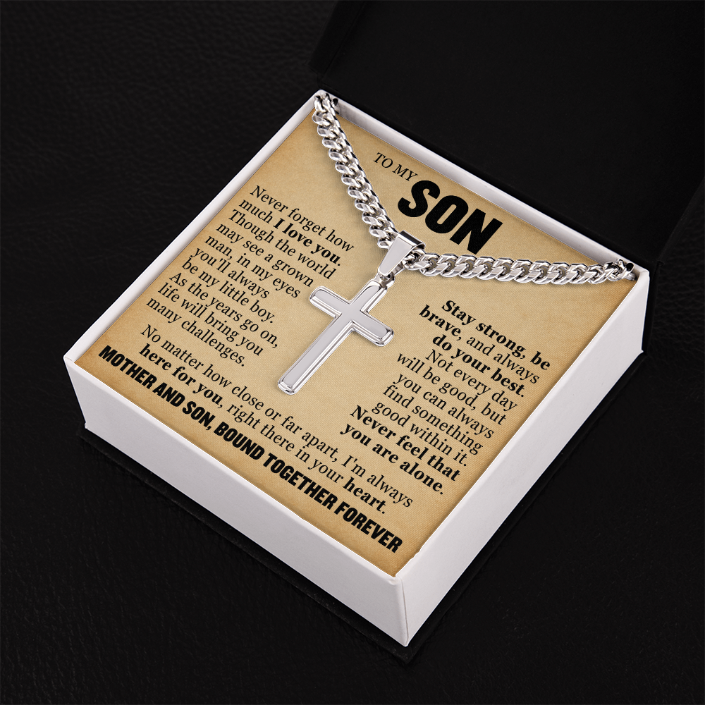 Cross Cuban Link Chain - To My Son "Mother and Son, Bond Together Forever"