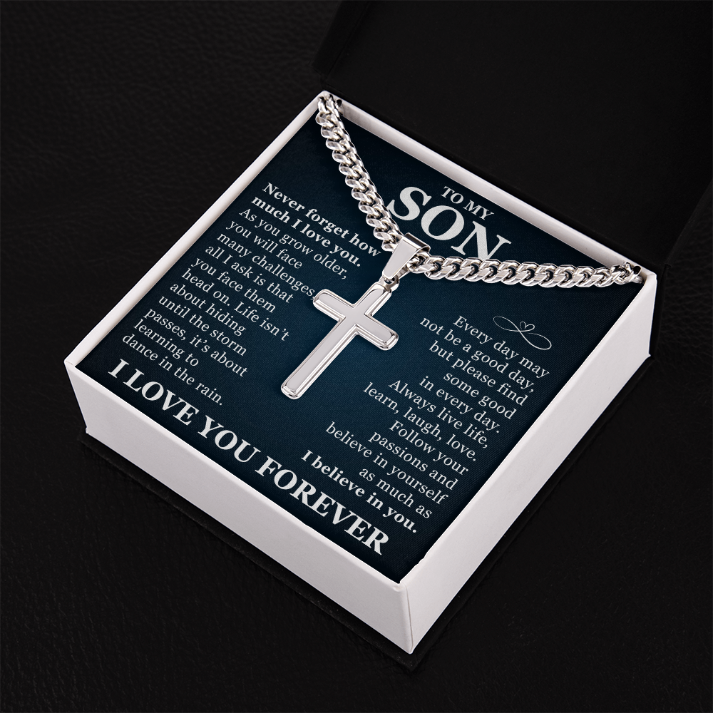 Artisan Cross with Cuban Link Chain - To My Son "I Believe In You"