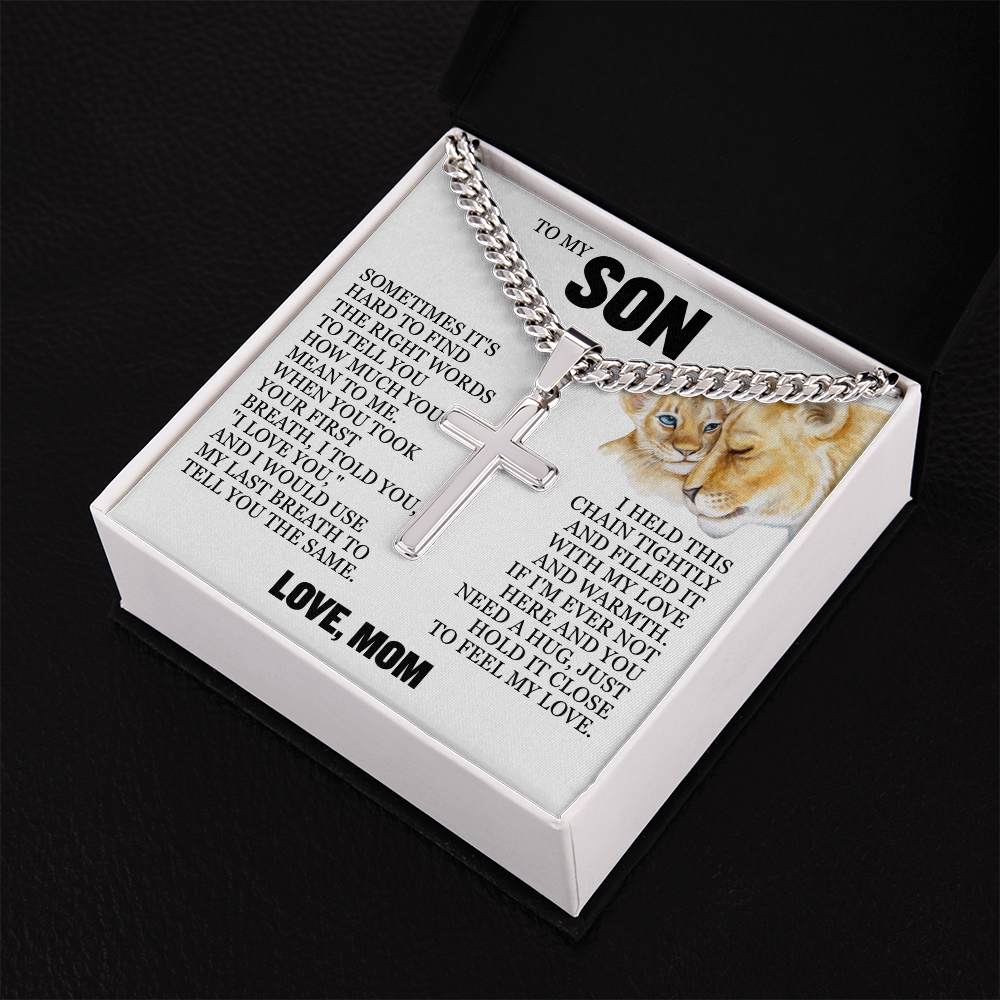 Cross Cuban Link Chain - To My Son "I Love You"