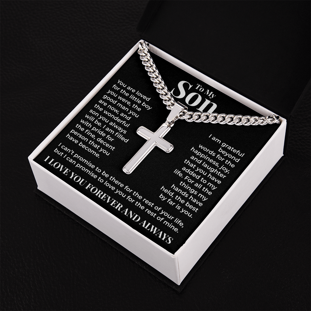 Cuban Chain with Cross Necklace - To My Son "I Am Grateful Beyond Words"