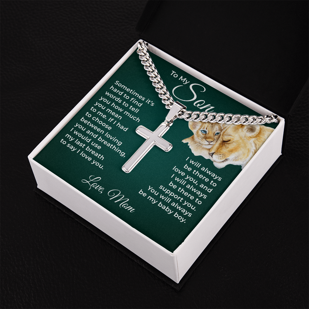 Cuban Chain with Cross Necklace - To My Son "I Love You"