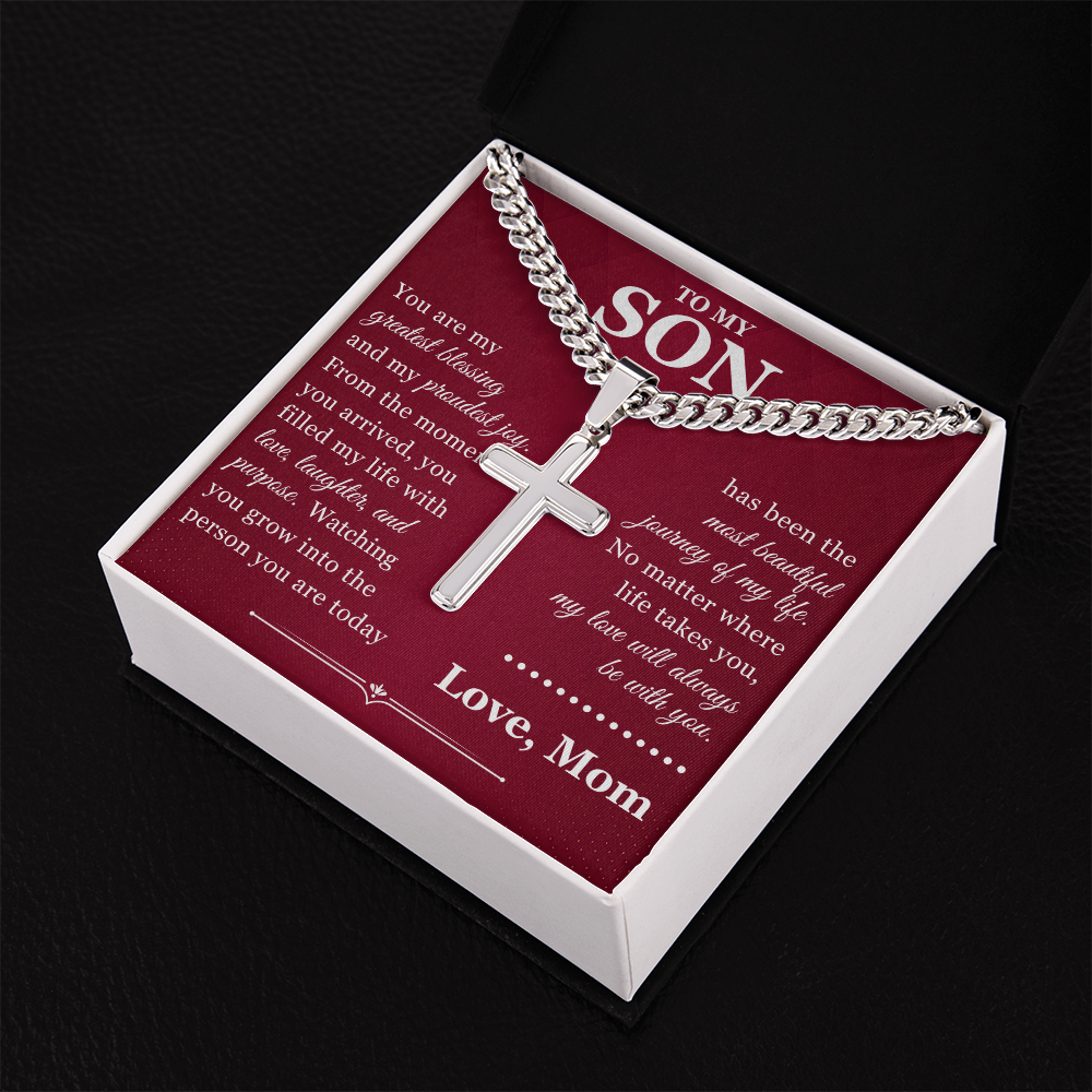 Artisan Cross with Cuban Link Chain - To My Son "You Are My Greatest Blessing"