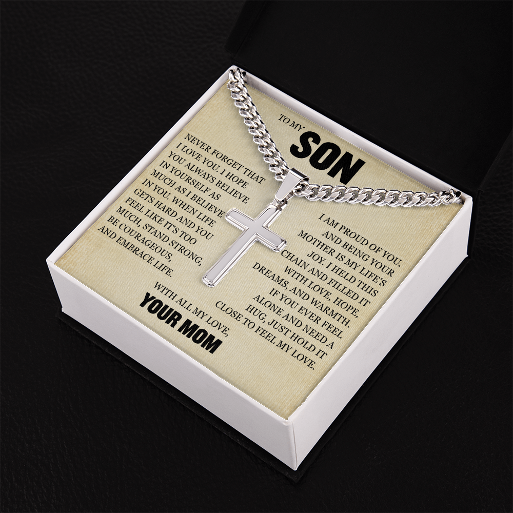 Cross Cuban Link Chain - To My Son "Always Believe in Yourself"