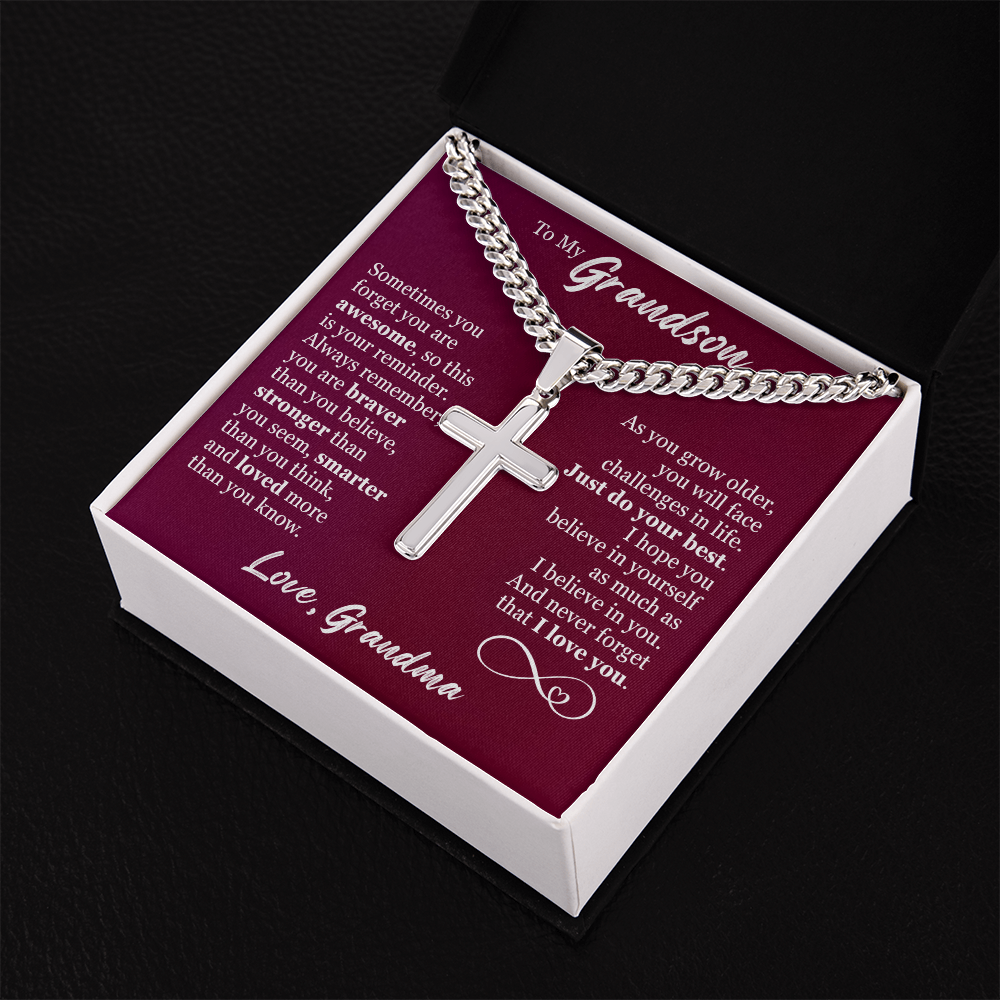 Cross Cuban Link Chain - To My Grandson "Just Do Your Best"
