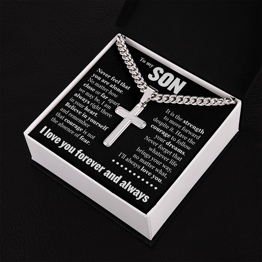 Cross Cuban Link Chain - To My Son "Never Feel That You Are Alone"