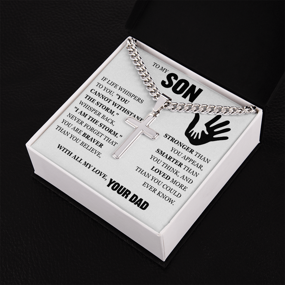 Cross Cuban Link Chain - To My Son "You Are Braver Than You Believe"