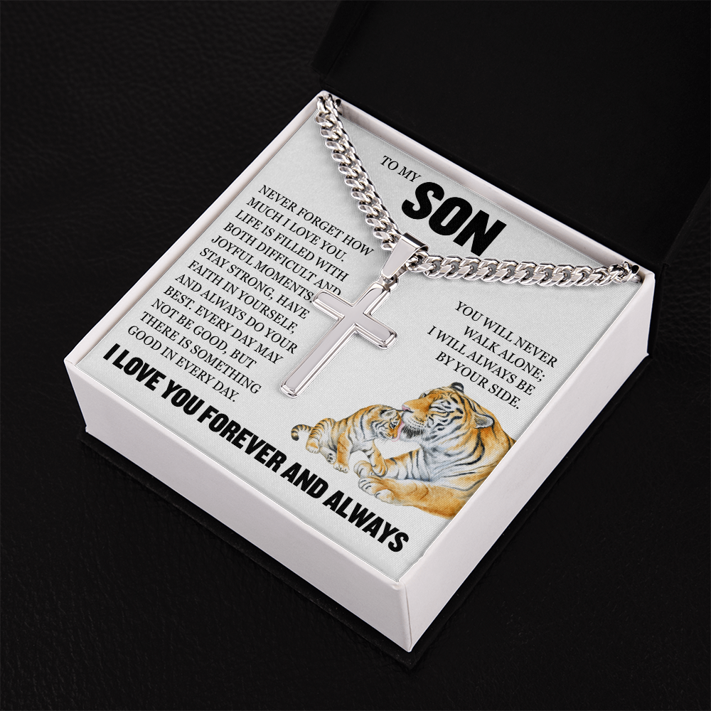 Cross Cuban Link Chain - To My Son "I Will Always Be By Yourside"