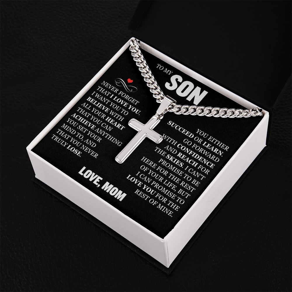 Cross Cuban Link Chain - To My Son "Never Forget That I Love You"