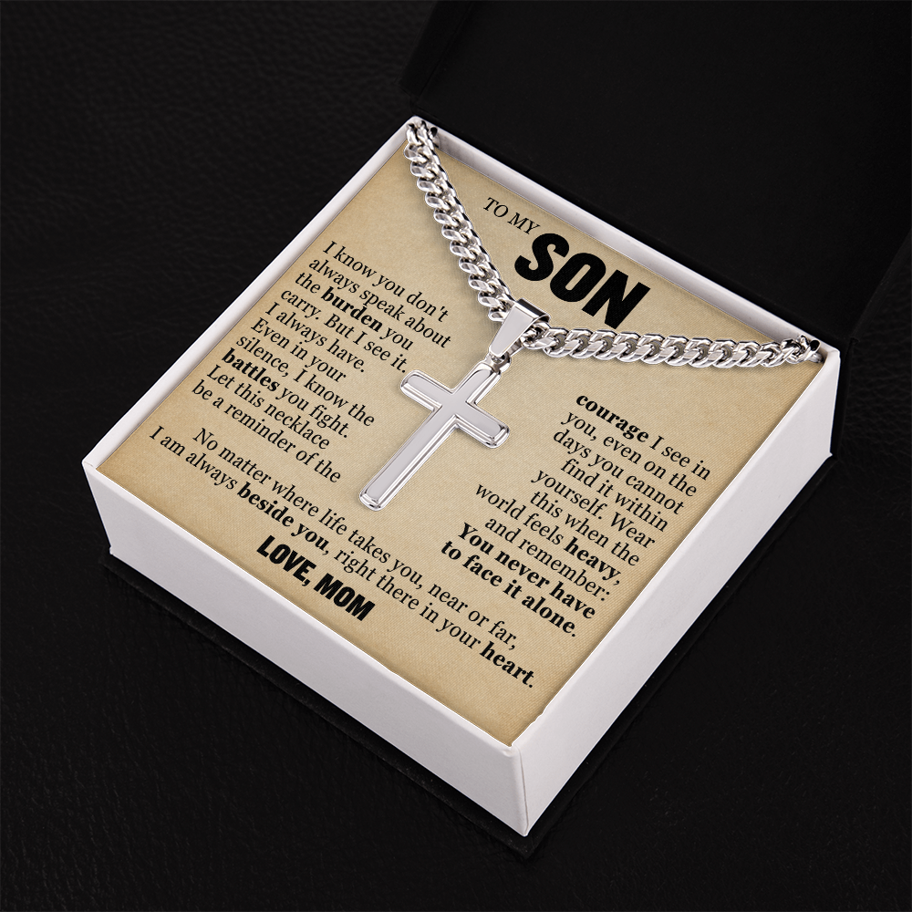 Cross Cuban Link Chain - To My Son "I Know The Battles You Fight"