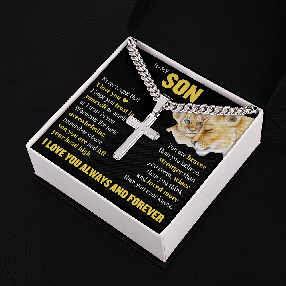 Cross Cuban Link Chain - To My Son "Never Forget That I Love You"