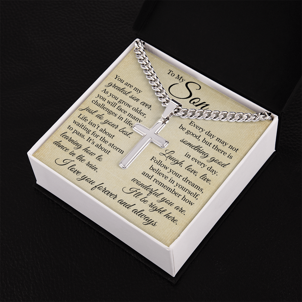 Cross Cuban Link Chain - To My Son "Just Do Your Best"