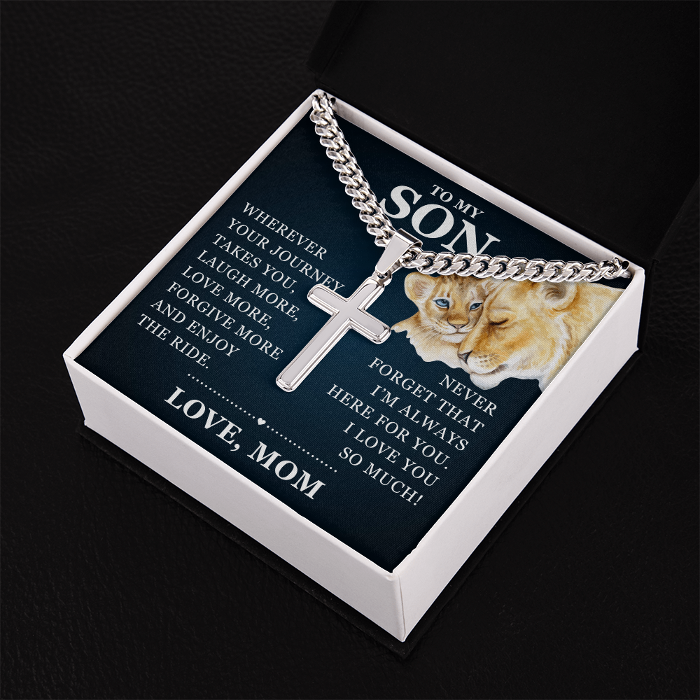 Artisan Cross with Cuban Link Chain - To My Son "I Love You So Much"