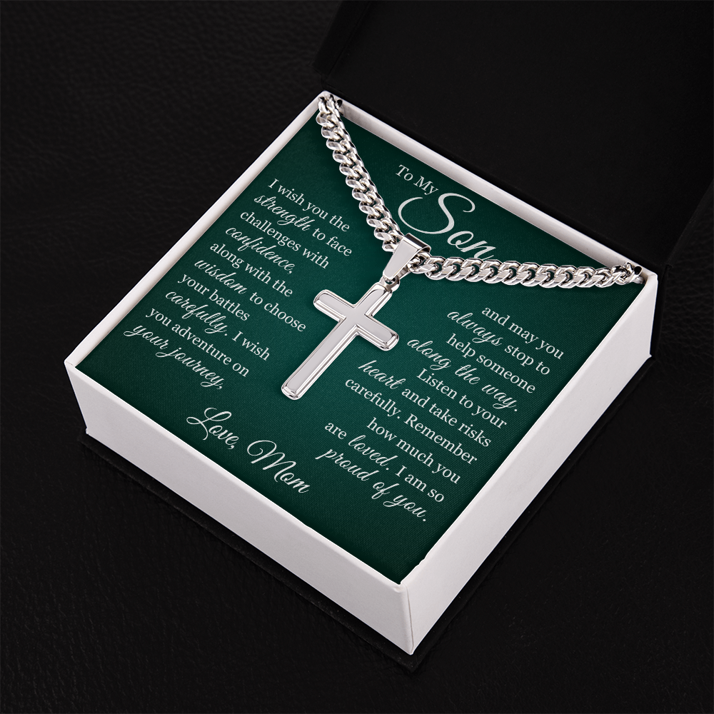 Artisan Cross with Cuban Link Chain - To My Son "I Am So Proud Of You"