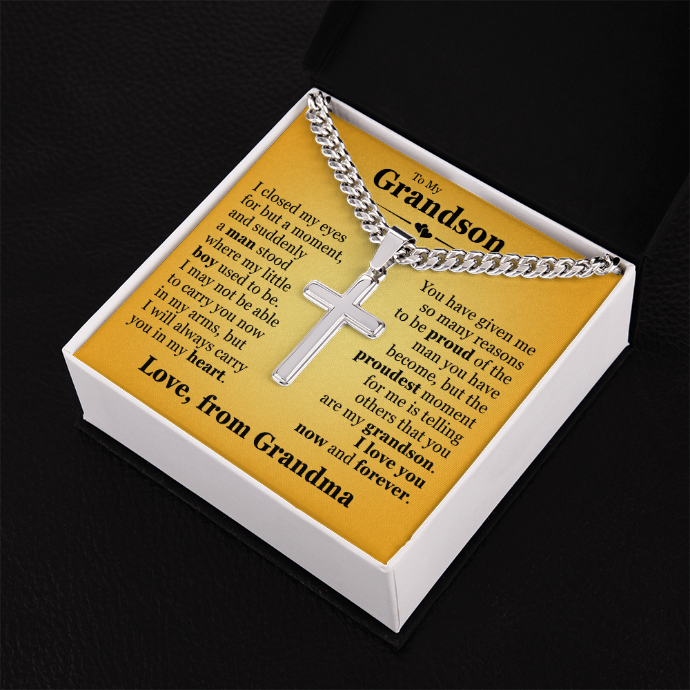 Cross Cuban Link Chain - To My Grandson "I Will Always Carry You In My Heart"