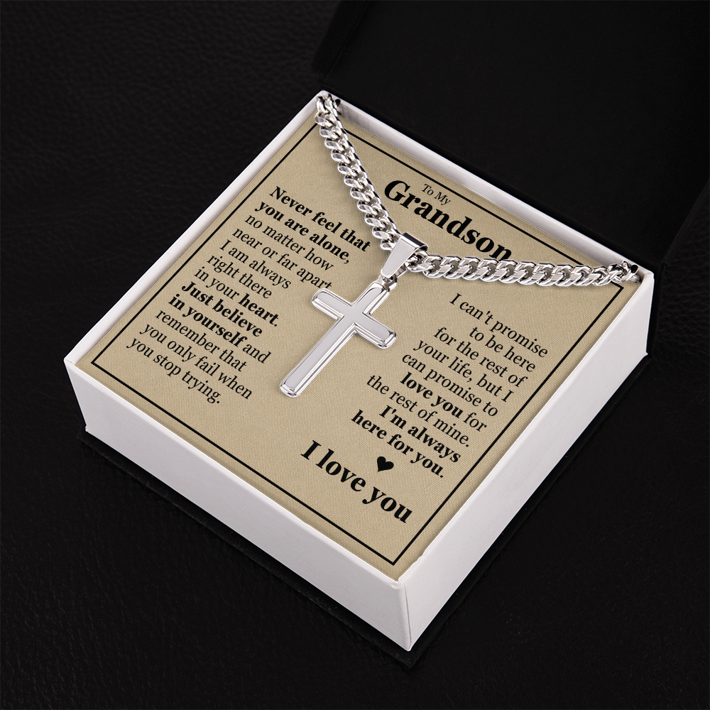 Cross Cuban Link Chain - To My Grandson "I'm Always Here For You"