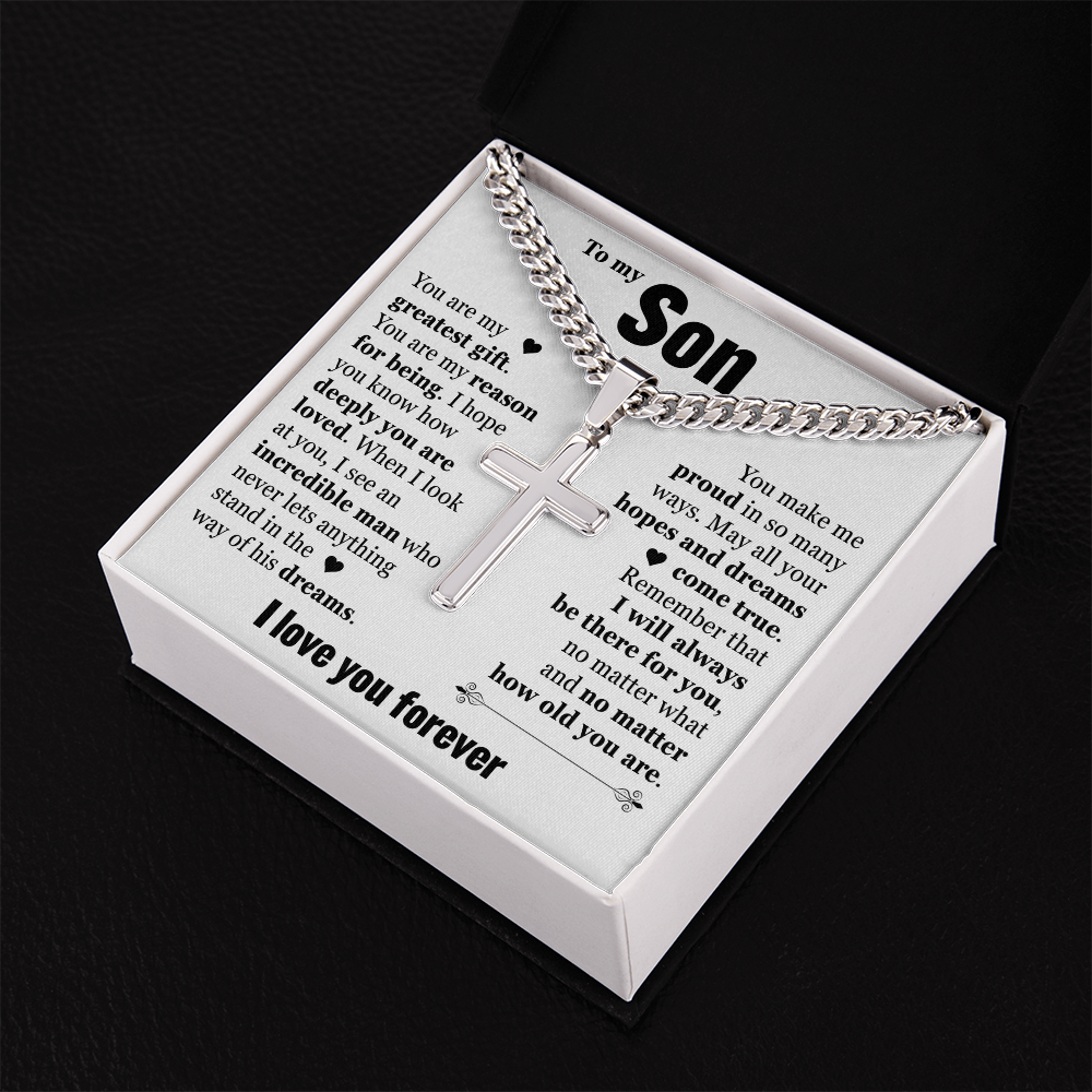 Cross Cuban Link Chain - To My Son "You Are My Greatest Gift"