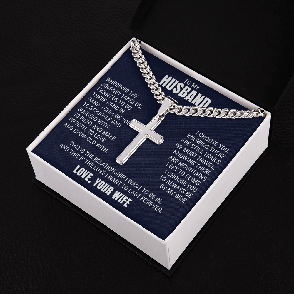 Cross Cuban Link Chain - To My Husband "I Choose You"