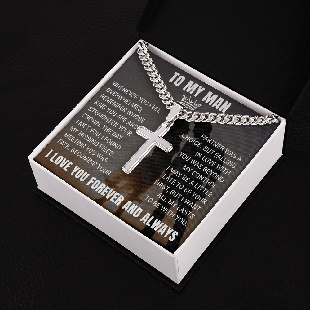 Cross Cuban Link Chain - To My Husband "Meeting You Was Fate"
