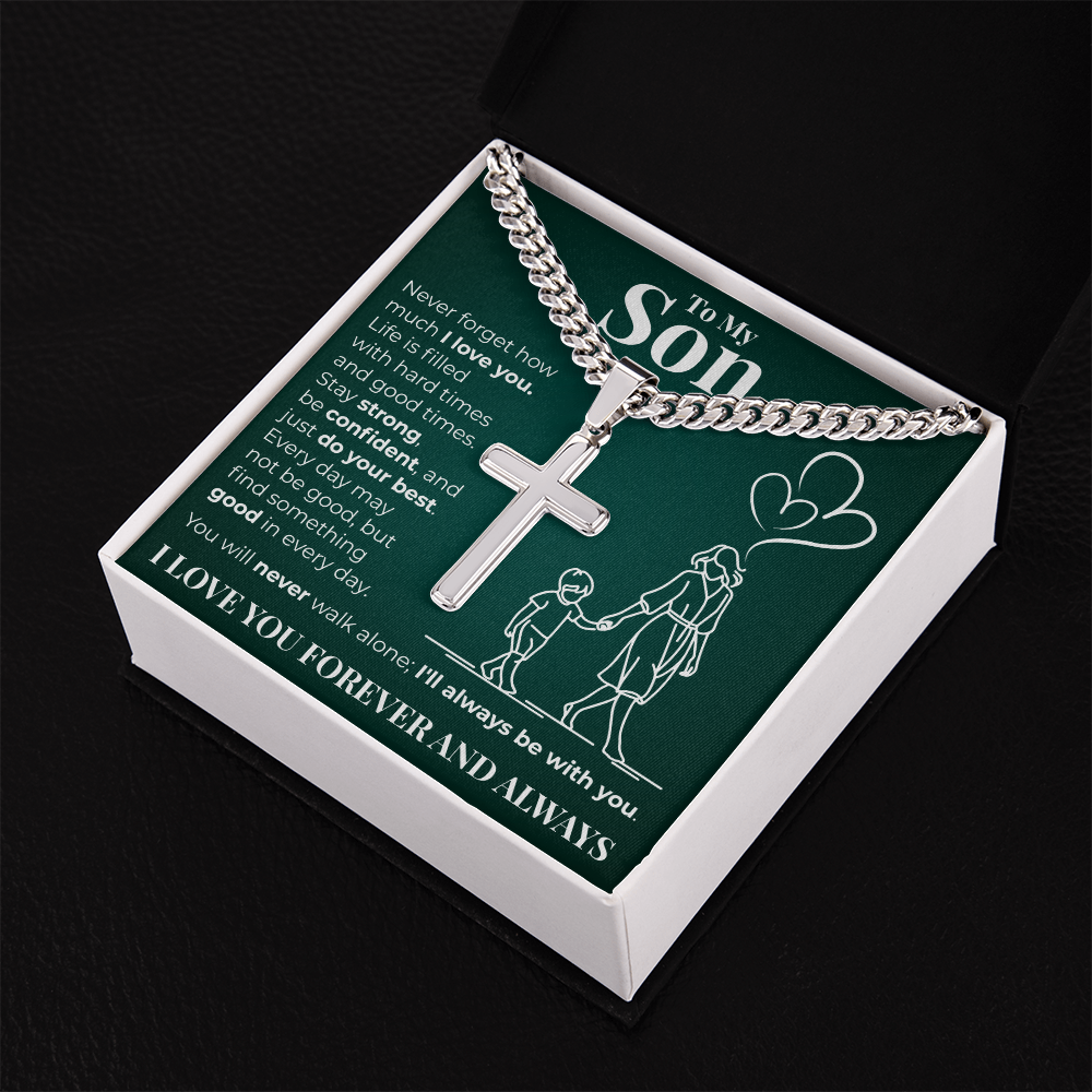 Cuban Chain with Cross Necklace -  To My Son "I Love You"