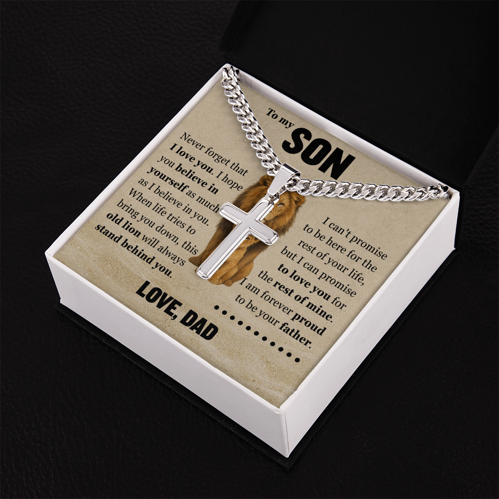 Cross Cuban Link Chain - To My Son "Never Forget That I Love You"