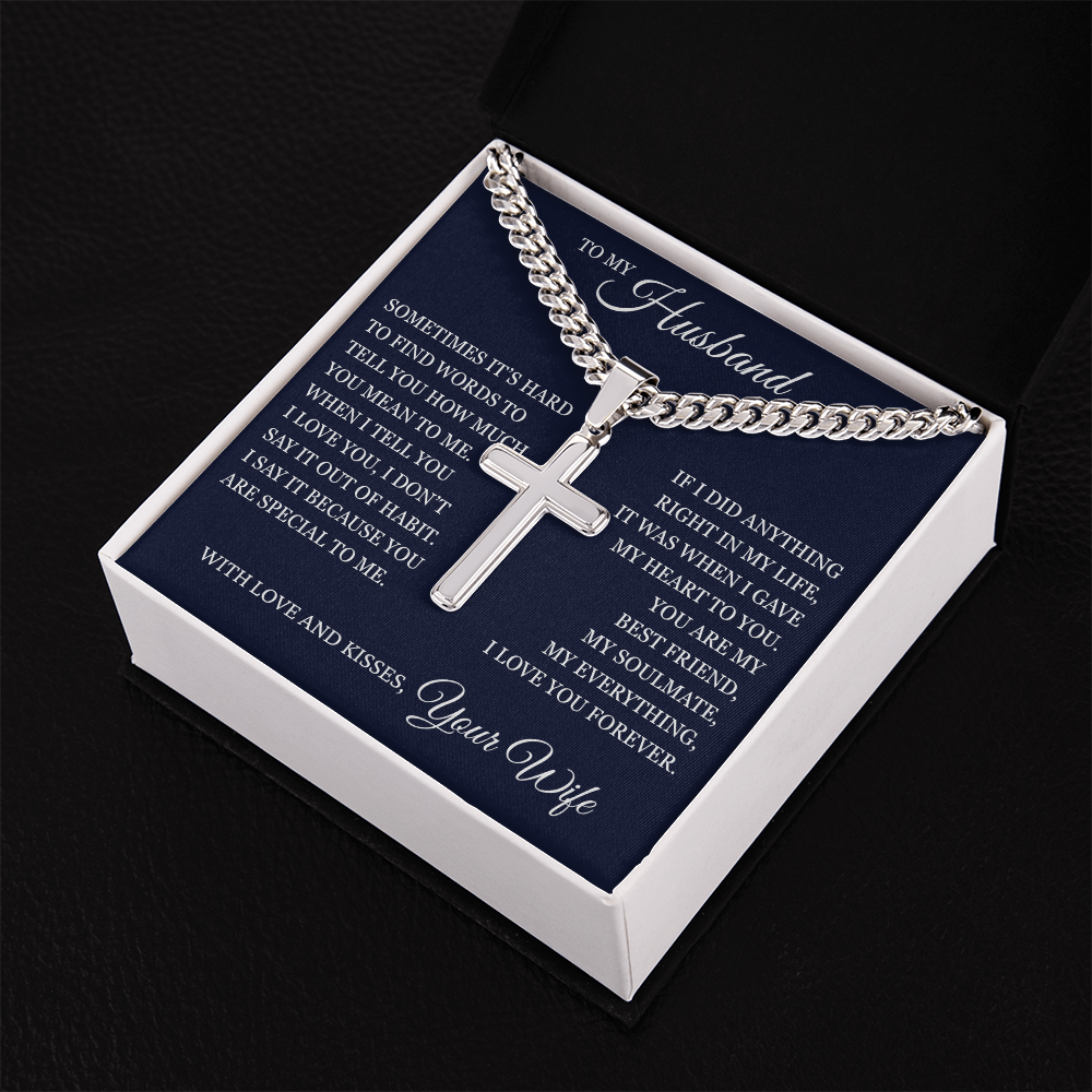 Cross Cuban Link Chain - To My Husband "I Love You Forever"