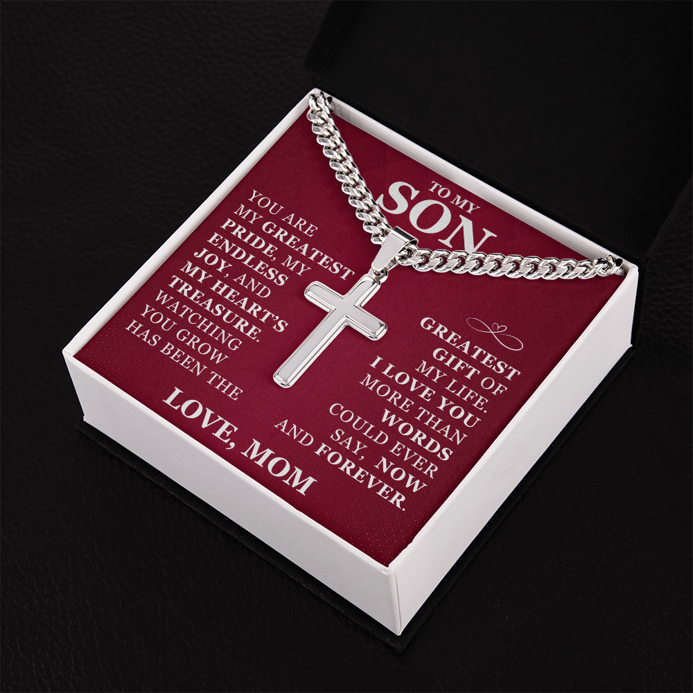 Artisan Cross with Cuban Link Chain - To My Son "I Love You"