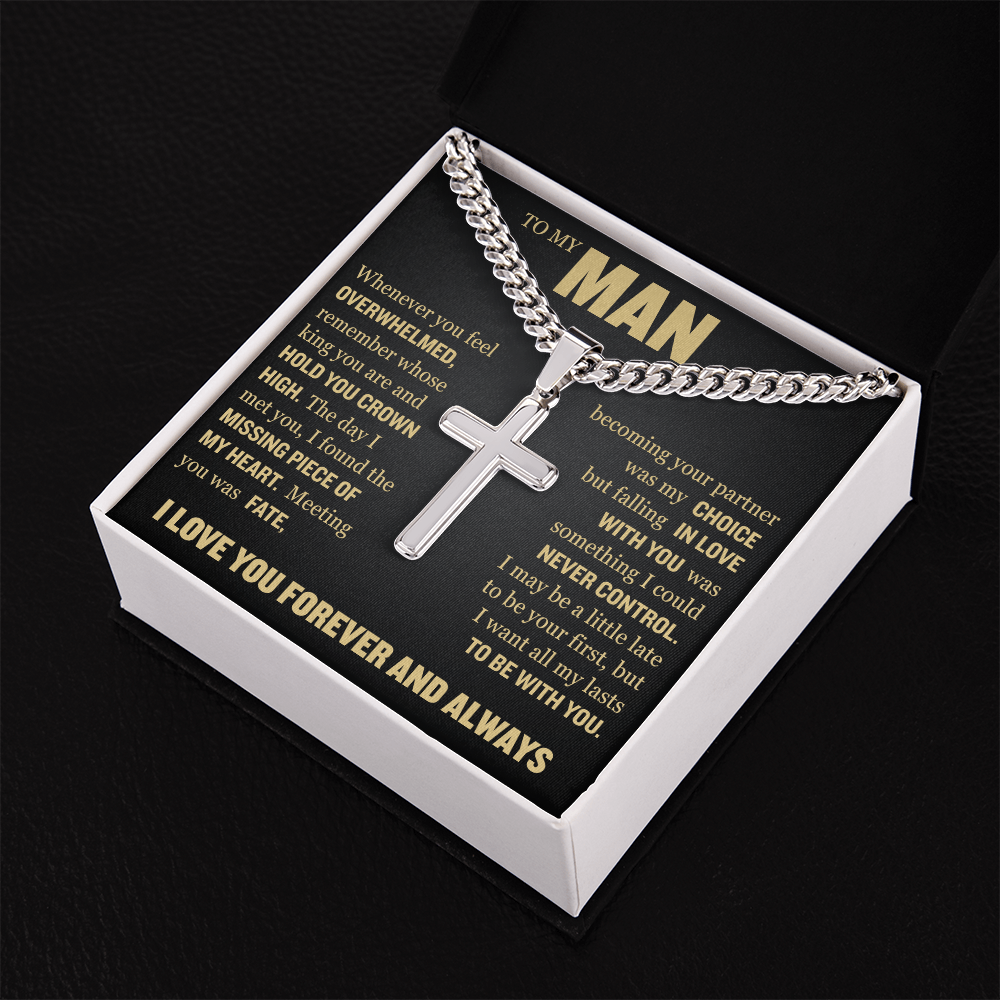 Cross Cuban Link Chain - To My Man "I Found The Missing Piece of My Heart"