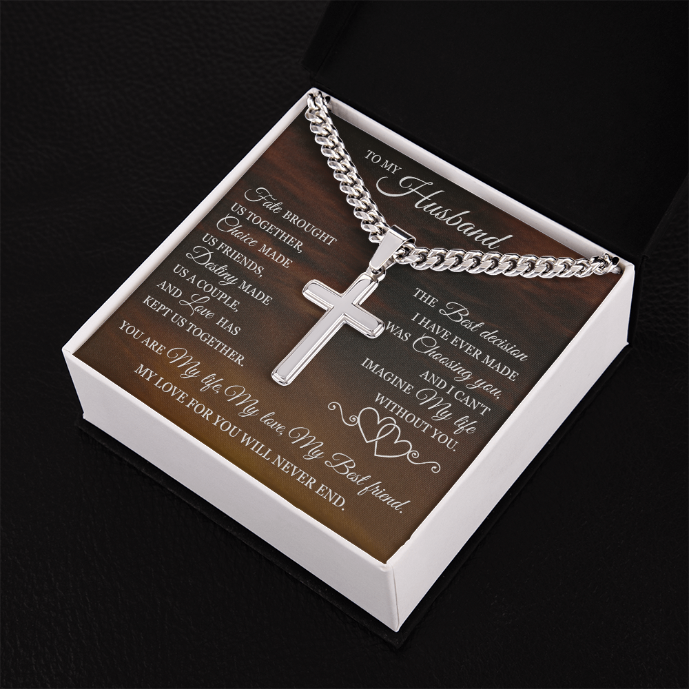 Cross Cuban Link Chain - To My Husband "Fate Brought Us Together"