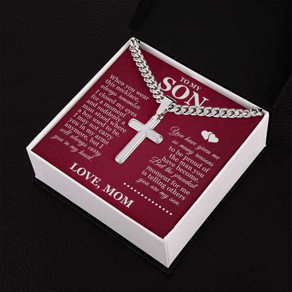 Artisan Cross with Cuban Link Chain - To My Son "Always Remember"