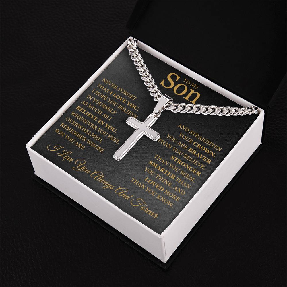 To My Son - Artisan Cross with Cuban Link Chain