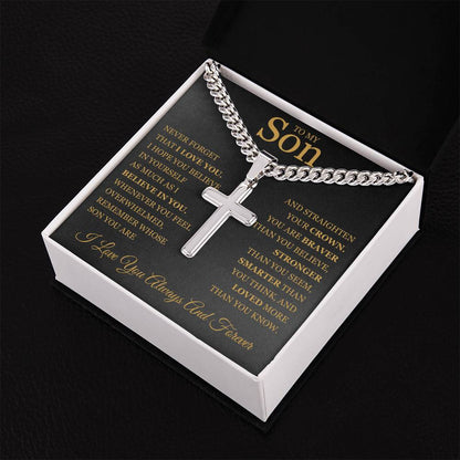 To My Son - Artisan Cross with Cuban Link Chain