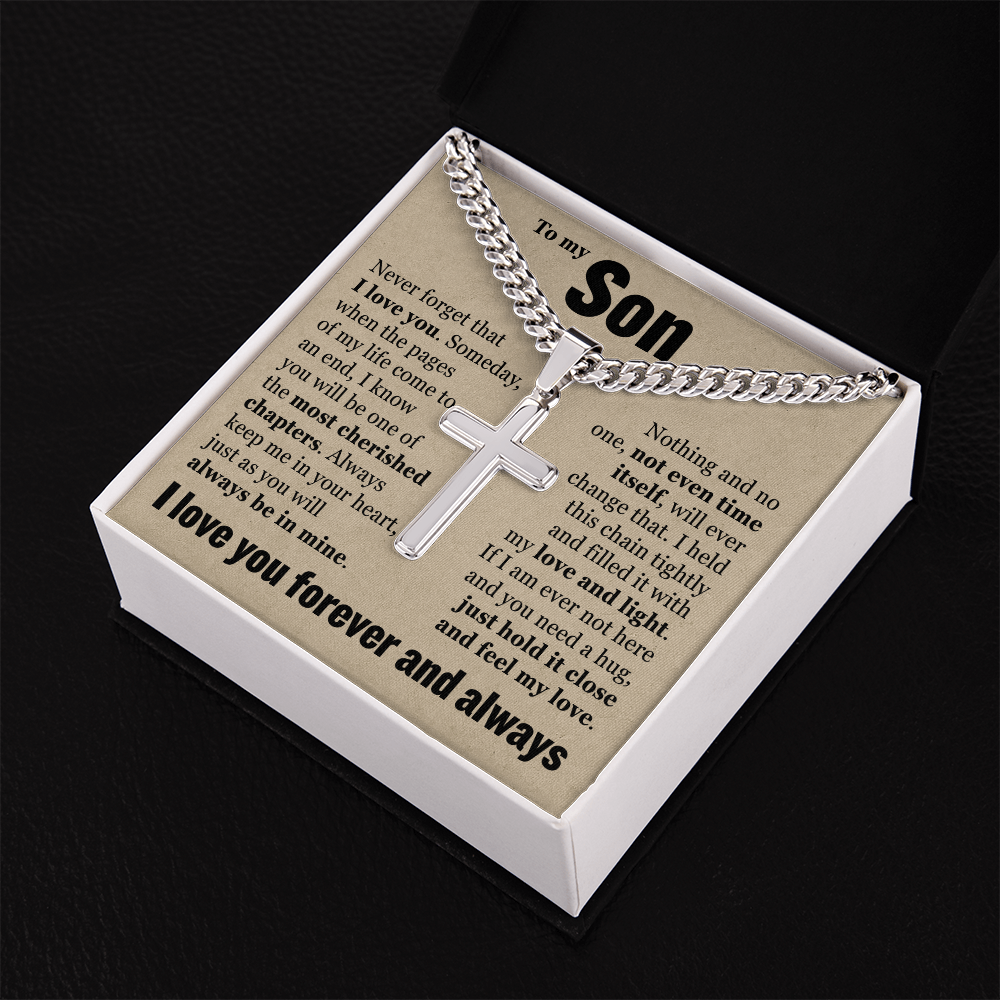 Cross Cuban Link Chain - To My Son "Always Keep Me In Your Heart"
