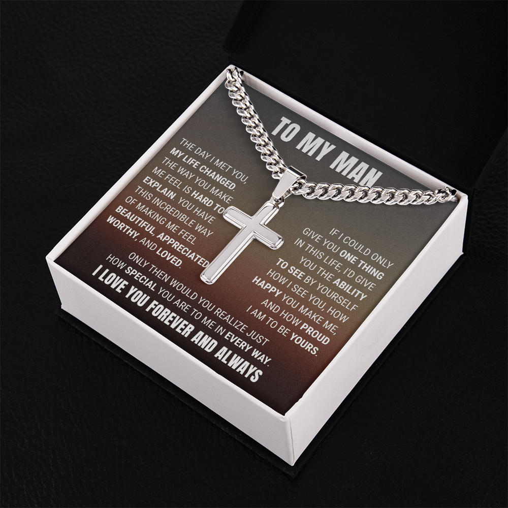 Cross Cuban Link Chain - To My Husband "How Happy You Make Me"