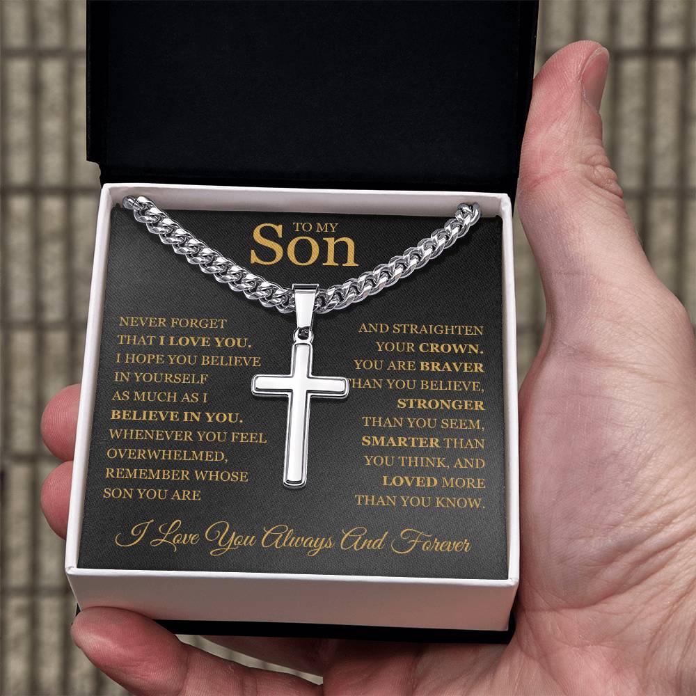 To My Son - Artisan Cross with Cuban Link Chain