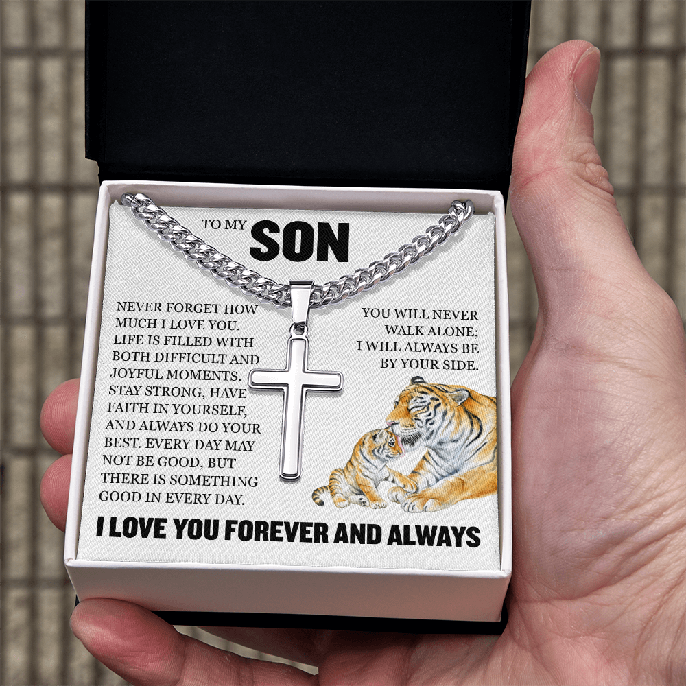 Cross Cuban Link Chain - To My Son "I Will Always Be By Yourside"