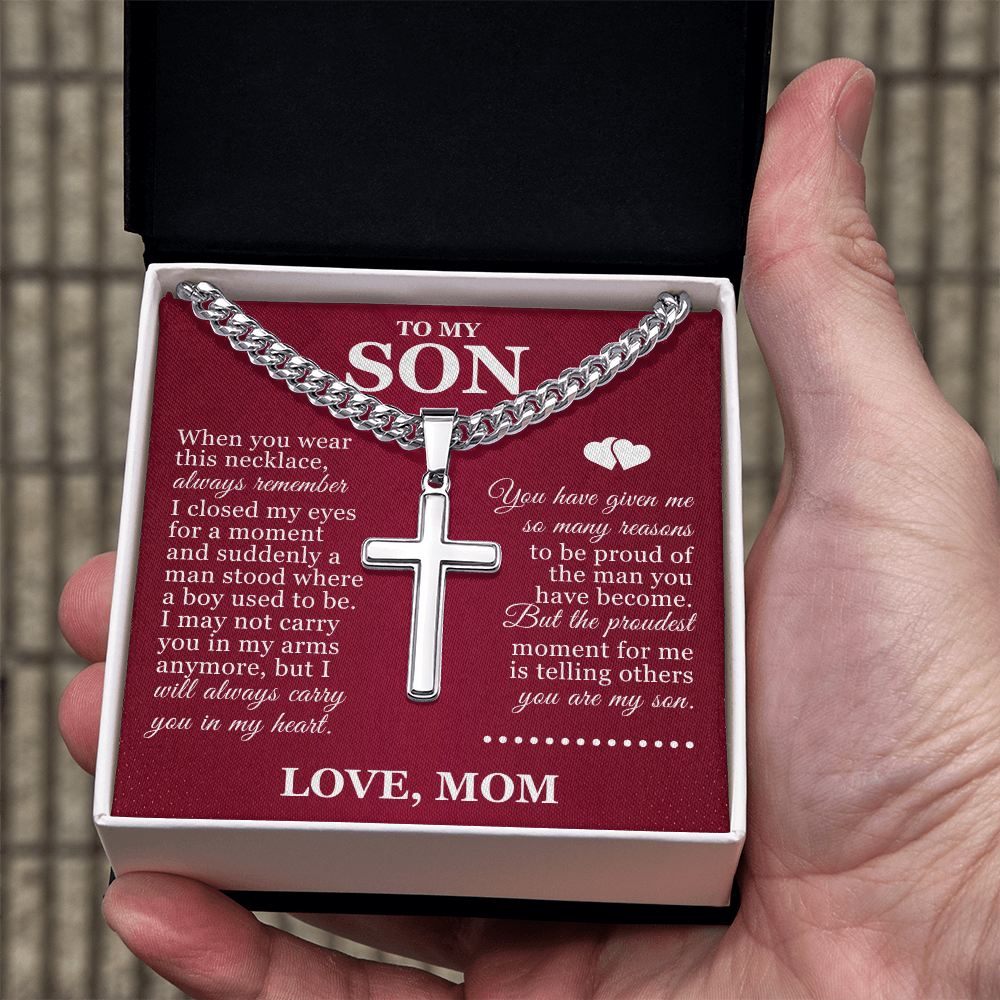 Artisan Cross with Cuban Link Chain - To My Son "Always Remember"