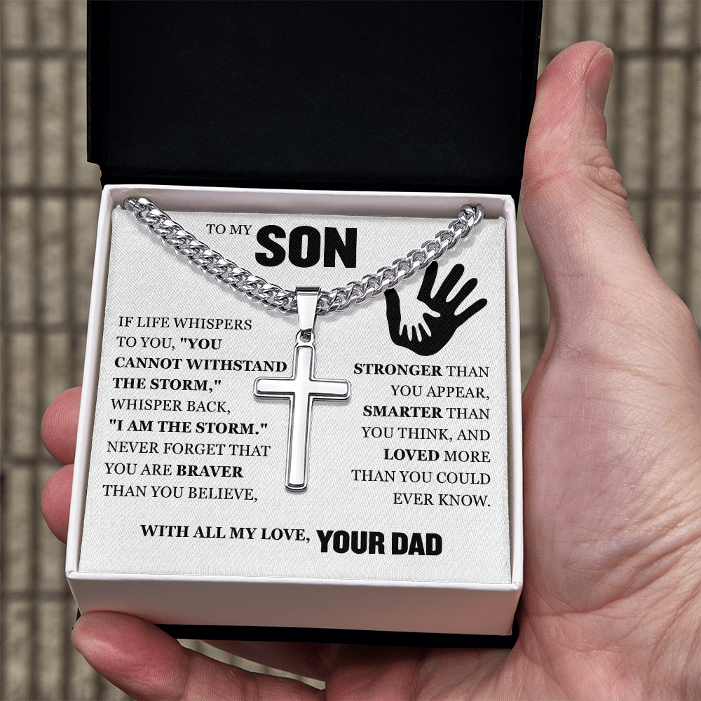 Cross Cuban Link Chain - To My Son "You Are Braver Than You Believe"